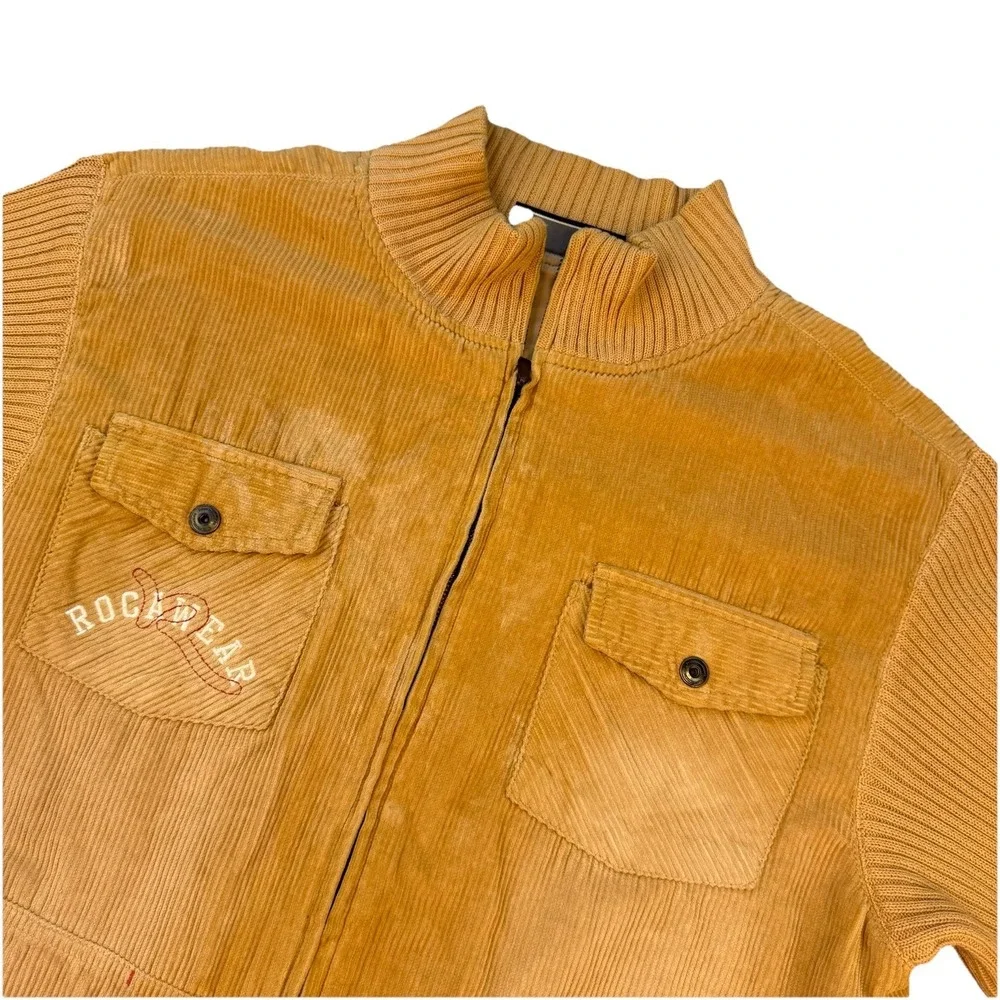 Rocawear Corduroy Jacket Sweater Full Zip Women's Large Embroidered Y2K 90s‎